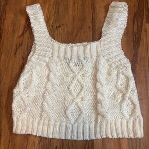 Kendall & Kylie Cream Cable Knit Crop Top